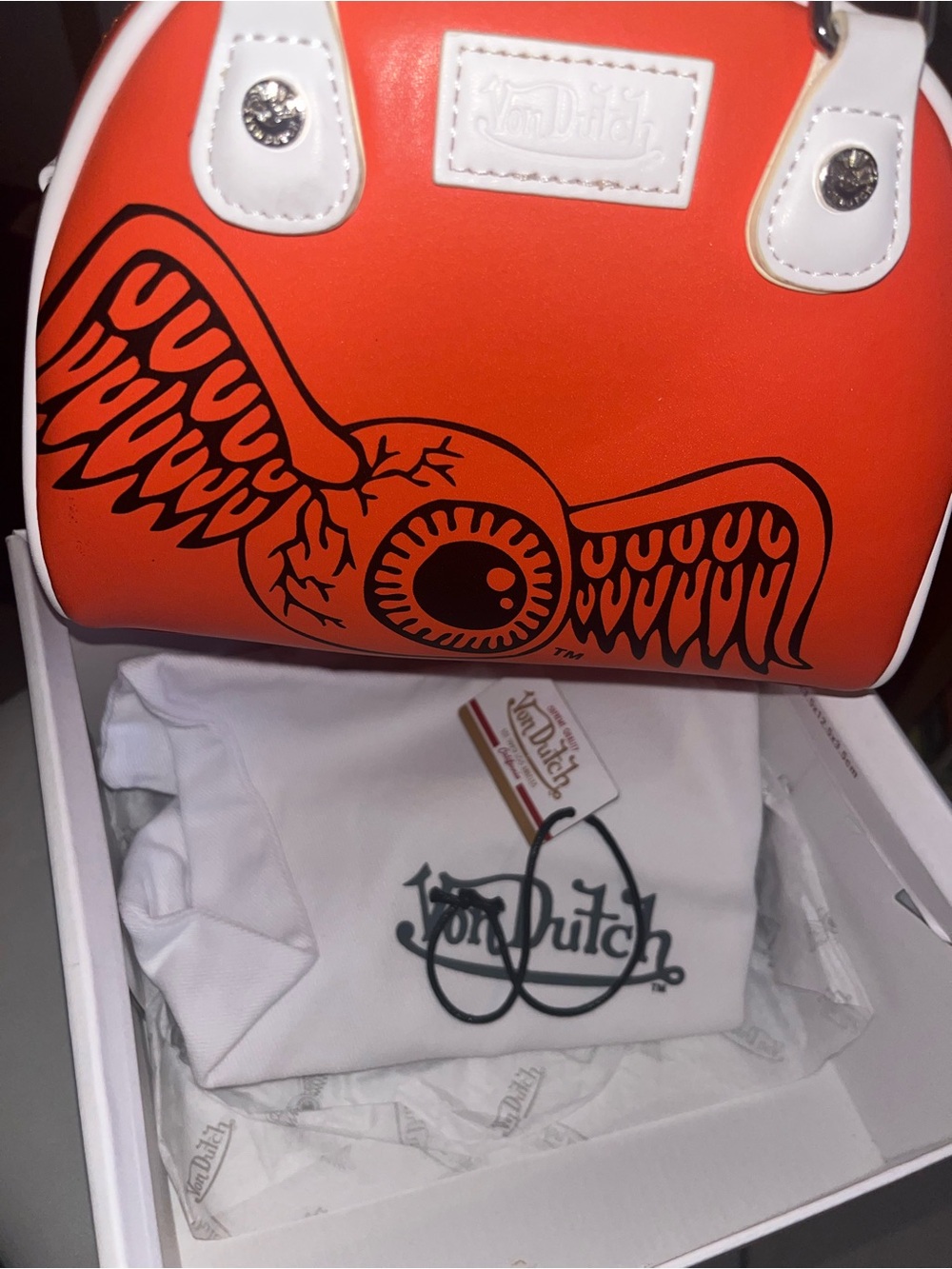 Von Dutch Orange Dome Mini Bag with White Trim - Picture 3 of 3